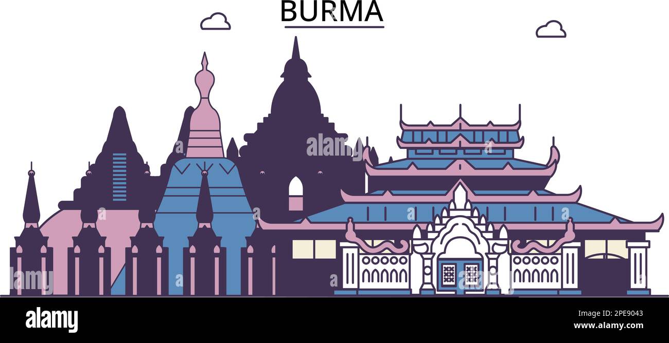 Burma tourism landmarks, vector city travel illustration Stock Vector