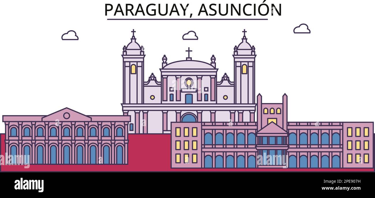 Paraguay, Asuncion tourism landmarks, vector city travel illustration ...