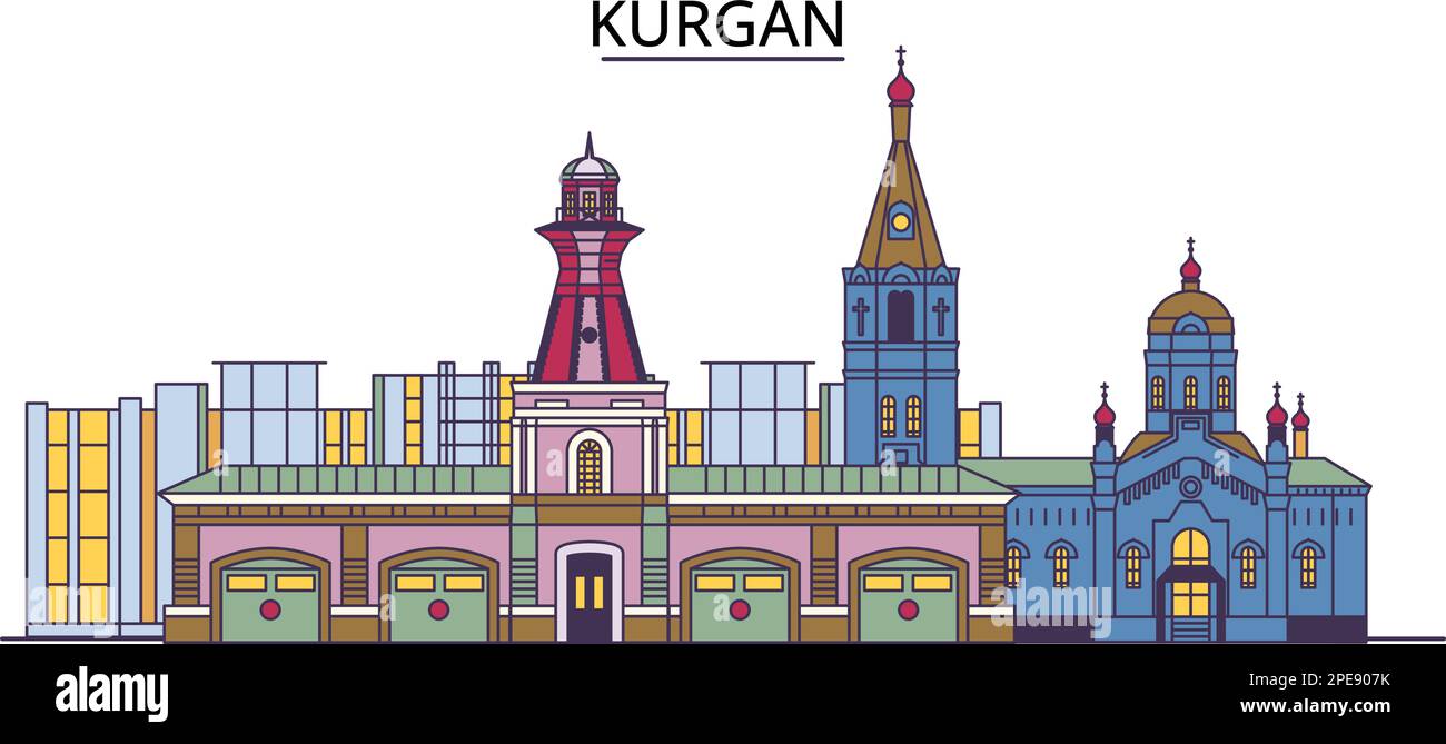 Russia, Kurgan tourism landmarks, vector city travel illustration Stock ...