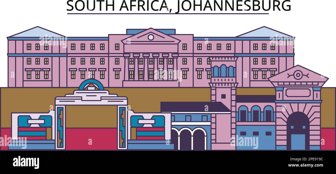 South Africa, Johannesburg tourism landmarks, vector city travel