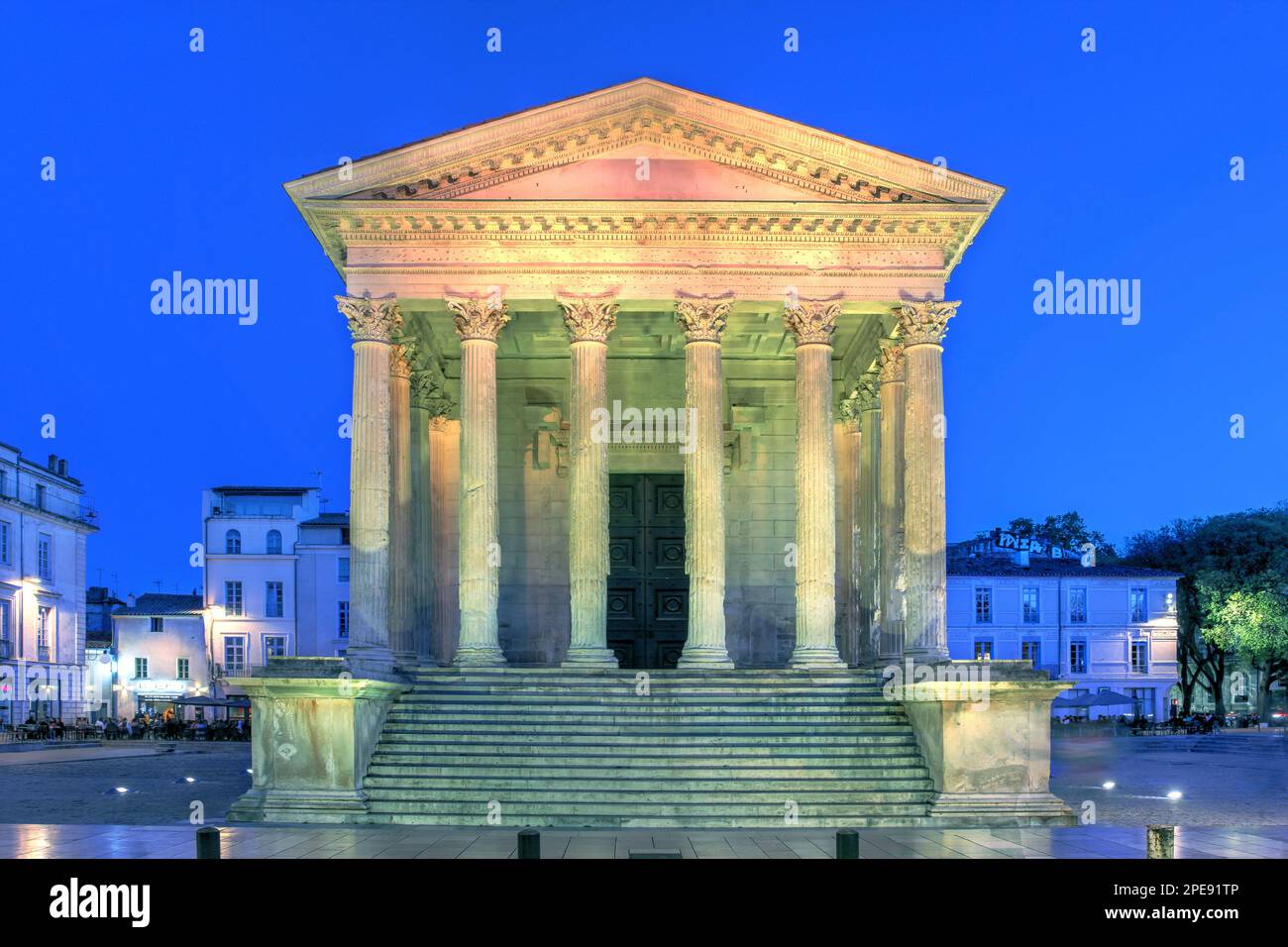 Maison carrée in Nîmes, southern France is one of the most well preserved Roman temples in existance dating back to year 2 AD, originally dedicated to Stock Photo