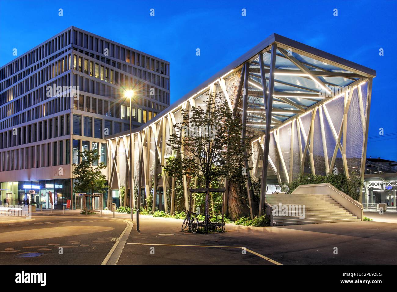 Recently innaugurated (2022) Rayon Vert, bridge over the railways in Renens, west of Lausanne, Switzerland. Stock Photo