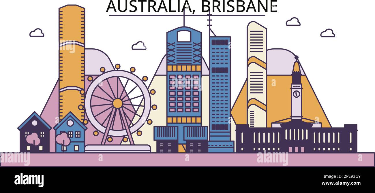 Australia, Brisbane tourism landmarks, vector city travel illustration Stock Vector