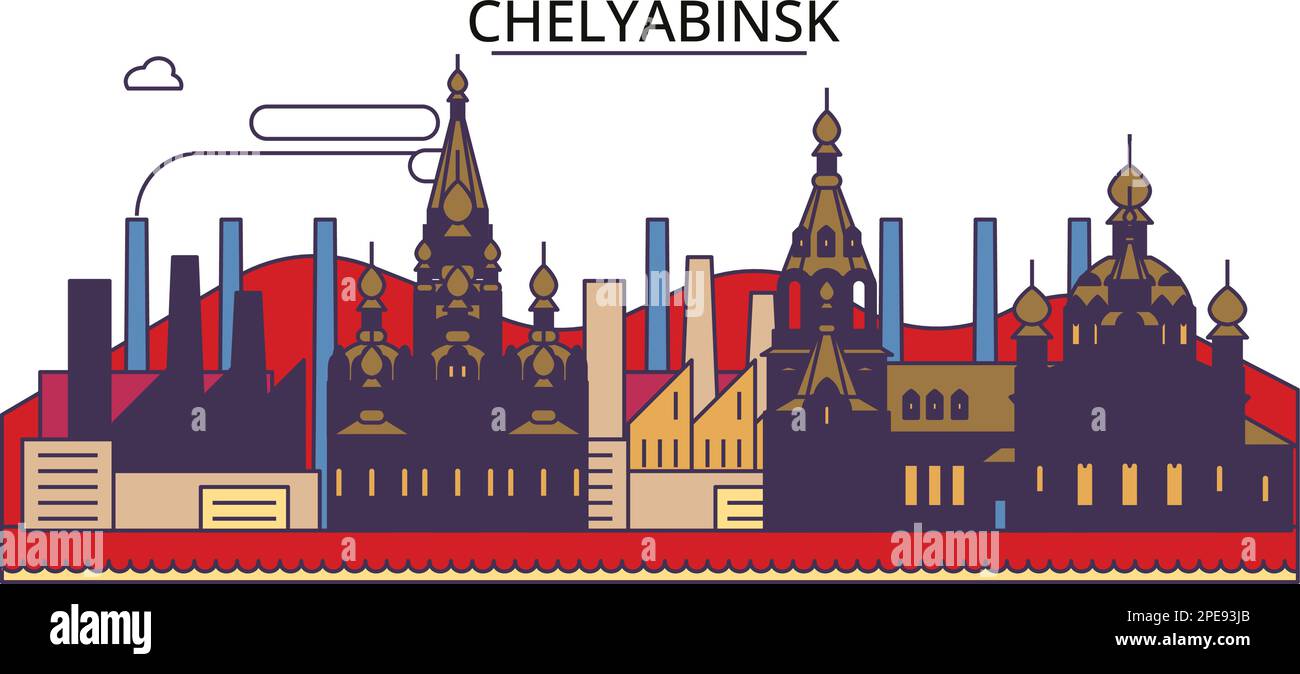 Russia, Chelyabinsk tourism landmarks, vector city travel illustration Stock Vector