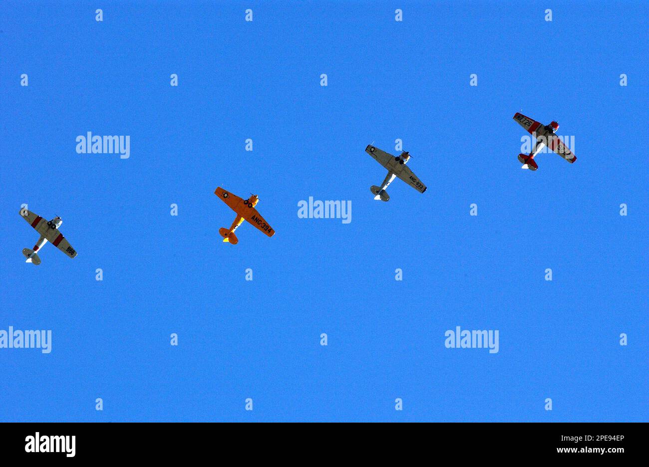 AT6 Texan aircraft fly in formation during the Gilmer Air Show