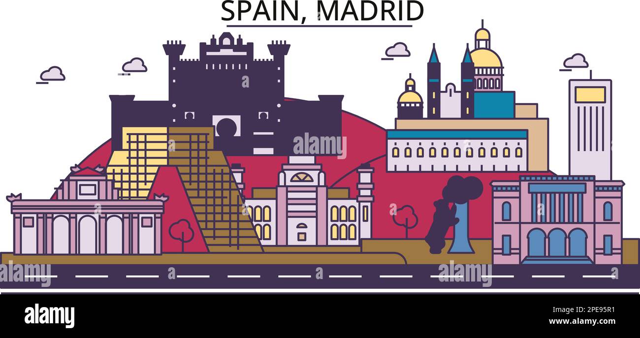 Spain, Madrid tourism landmarks, vector city travel illustration Stock Vector