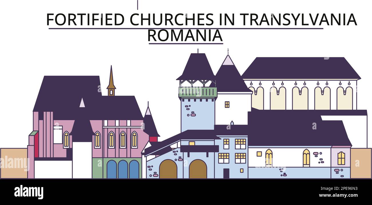 Romania, Transylvania tourism landmarks, vector city travel illustration Stock Vector