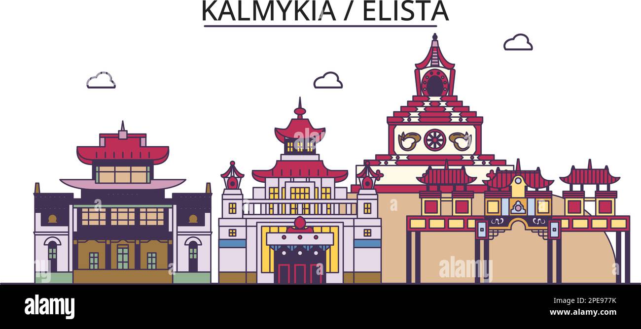 Russia, Elista tourism landmarks, vector city travel illustration Stock Vector