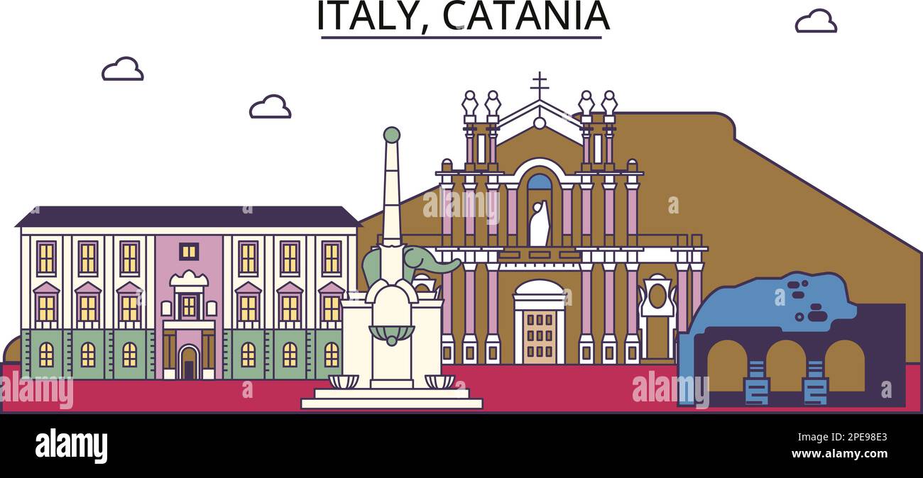 Italy, Catania tourism landmarks, vector city travel illustration Stock Vector