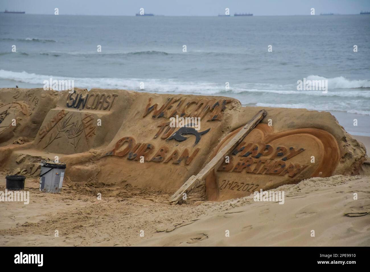 Durban tourism sand art at golden mile beach promenade KZN Stock Photo Alamy