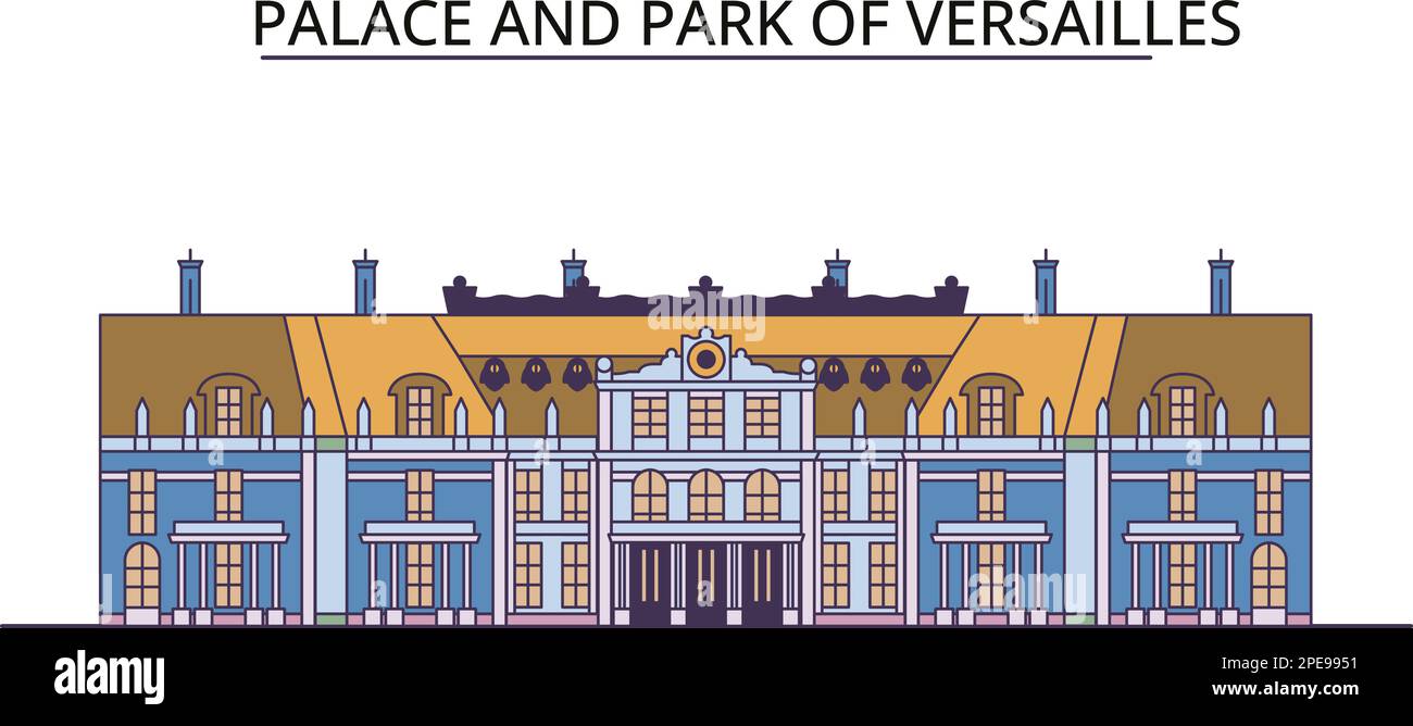 France, Versailles tourism landmarks, vector city travel illustration ...