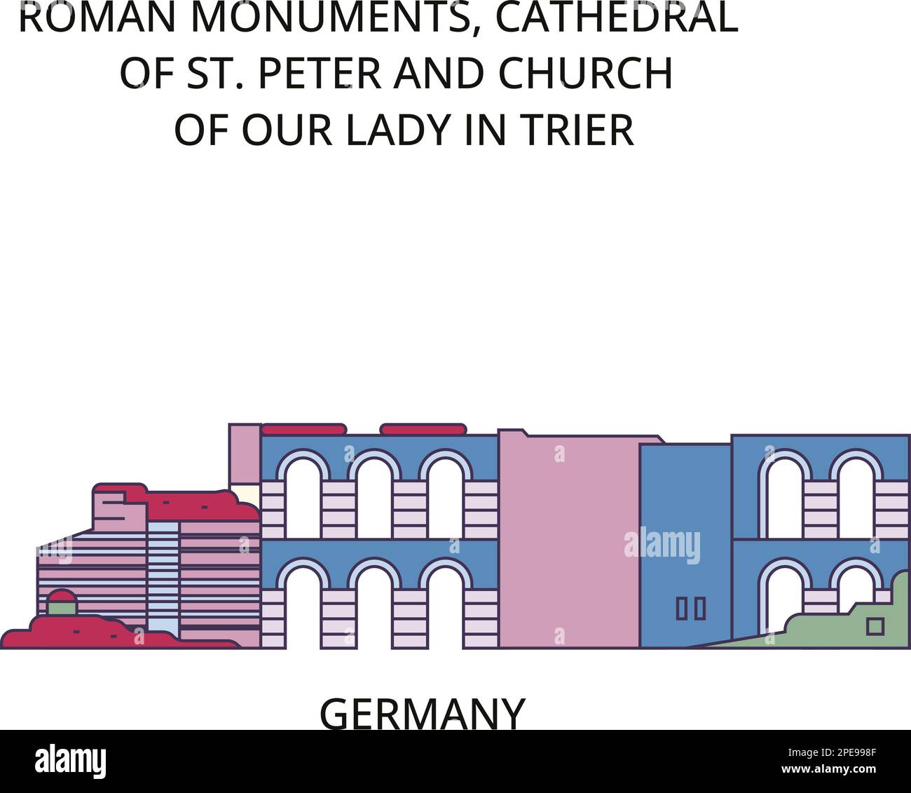 Germany, Trier, Roman Monuments, Cathedral Of St. Peter And Church Of Our Lady tourism landmarks, vector city travel illustration Stock Vector