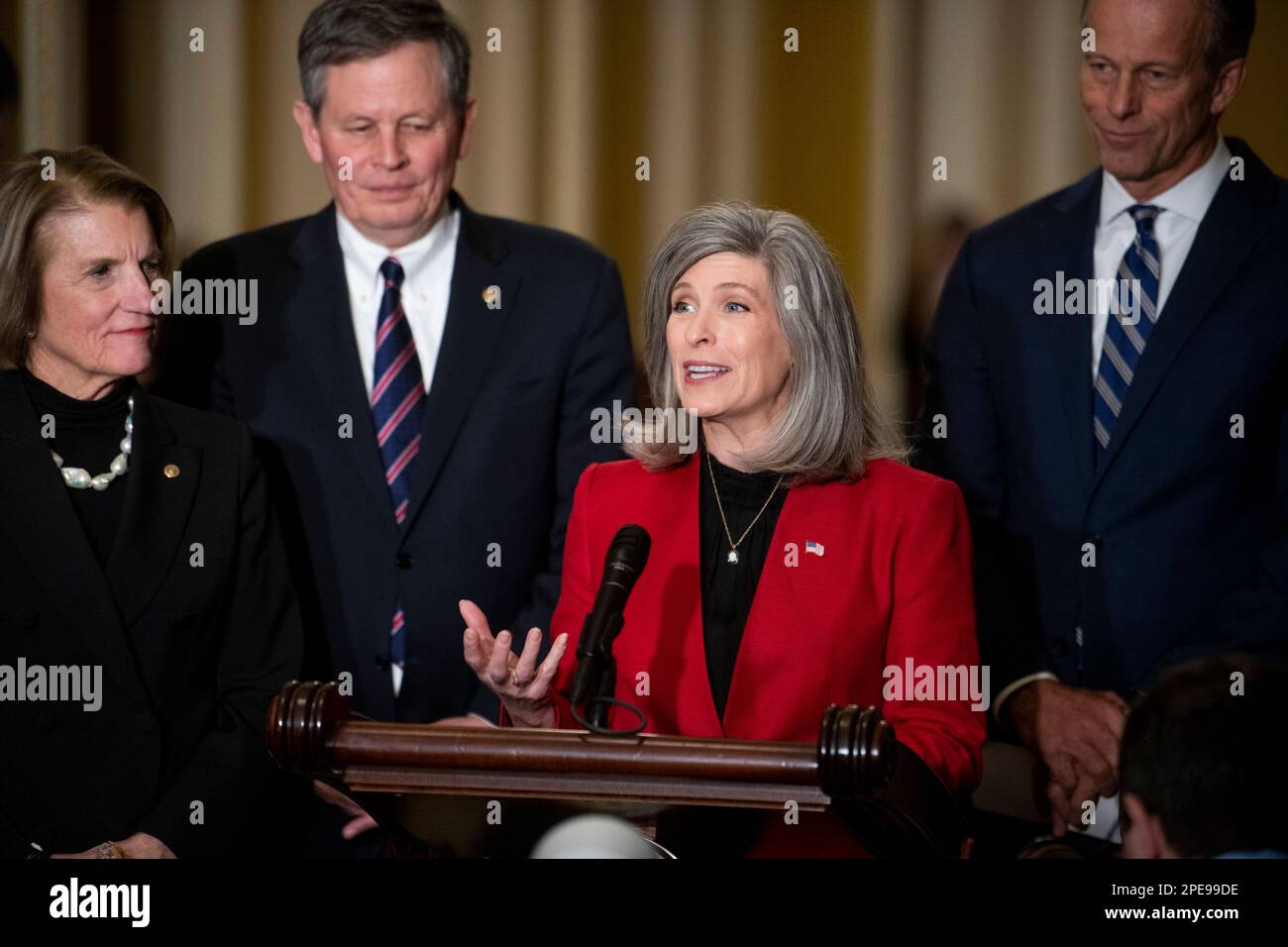 United States Senator Joni Ernst (Republican of Iowa) offers remarks during the Senate