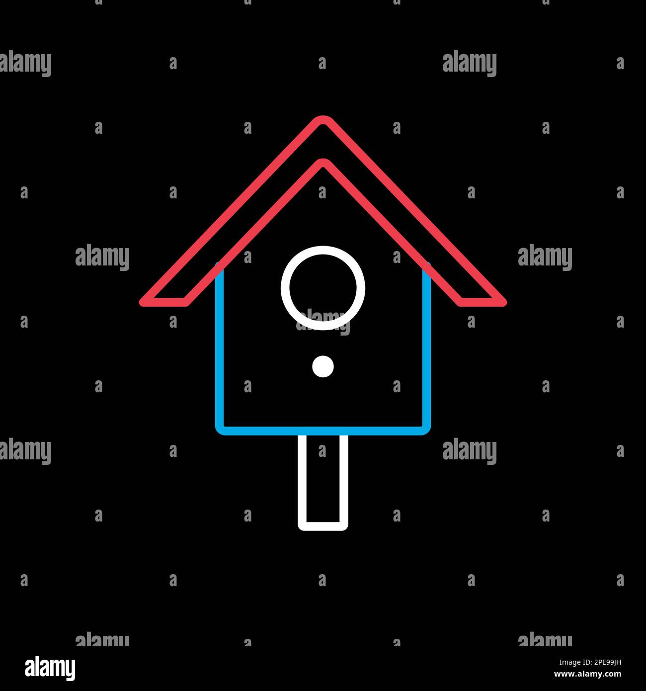 Nesting box or birds house vector icon on black background. Graph