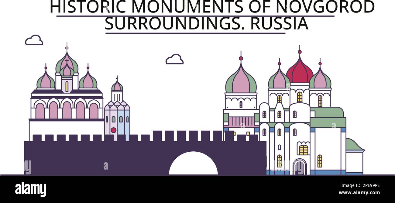Russia, Novgorod tourism landmarks, vector city travel illustration Stock Vector