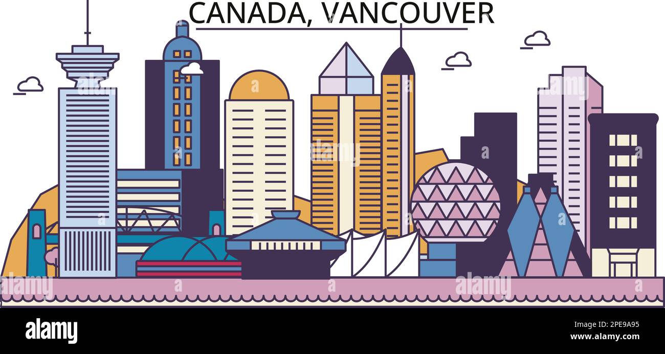 Canada, Vancouver tourism landmarks, vector city travel illustration Stock Vector