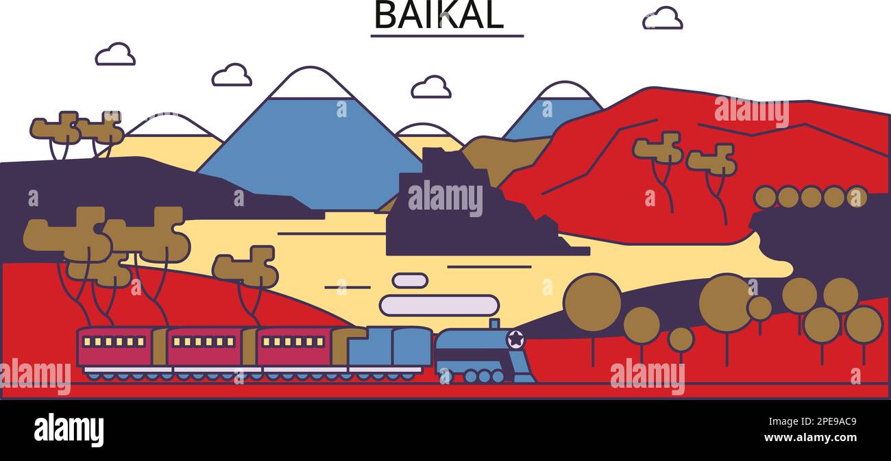 Russia, Baikal tourism landmarks, vector city travel illustration Stock ...