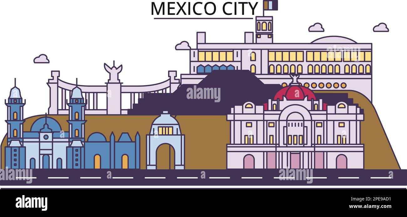 Mexico, Mexico tourism landmarks, vector city travel illustration Stock Vector