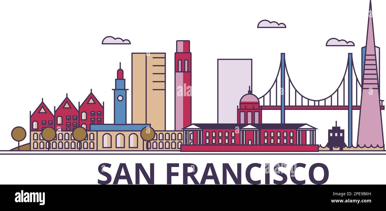 United States San Francisco City - United States San Francisco City Tourism Landmarks Vector City Travel Illustration 2PE9B6H 