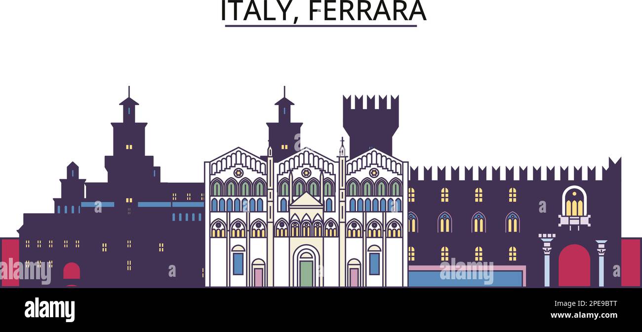 Italy, Ferrara tourism landmarks, vector city travel illustration Stock ...