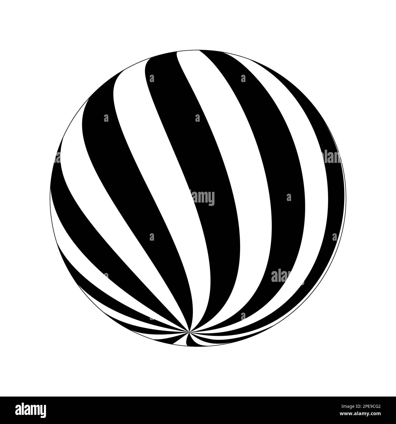 Spherical shape with vortex black and white stripes. 3D sphere model