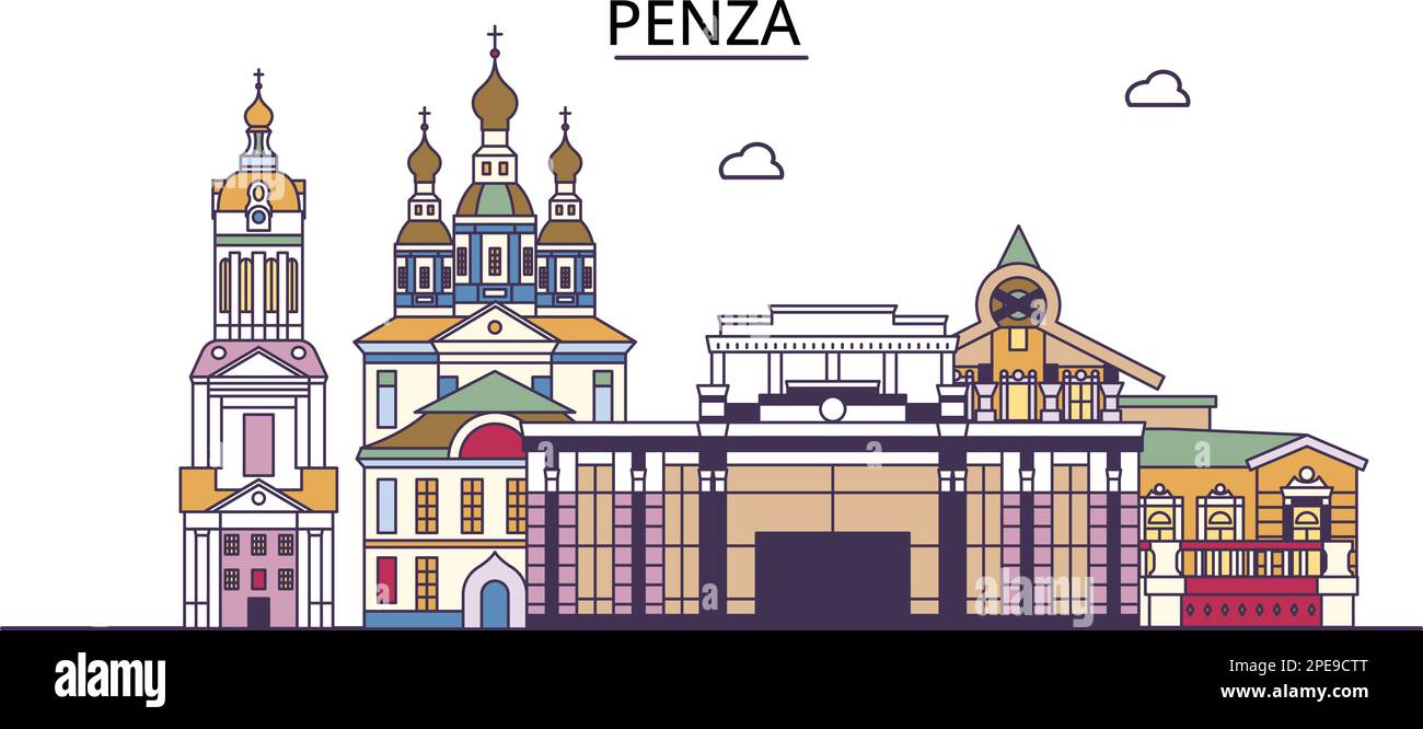 Russia, Penza tourism landmarks, vector city travel illustration Stock Vector