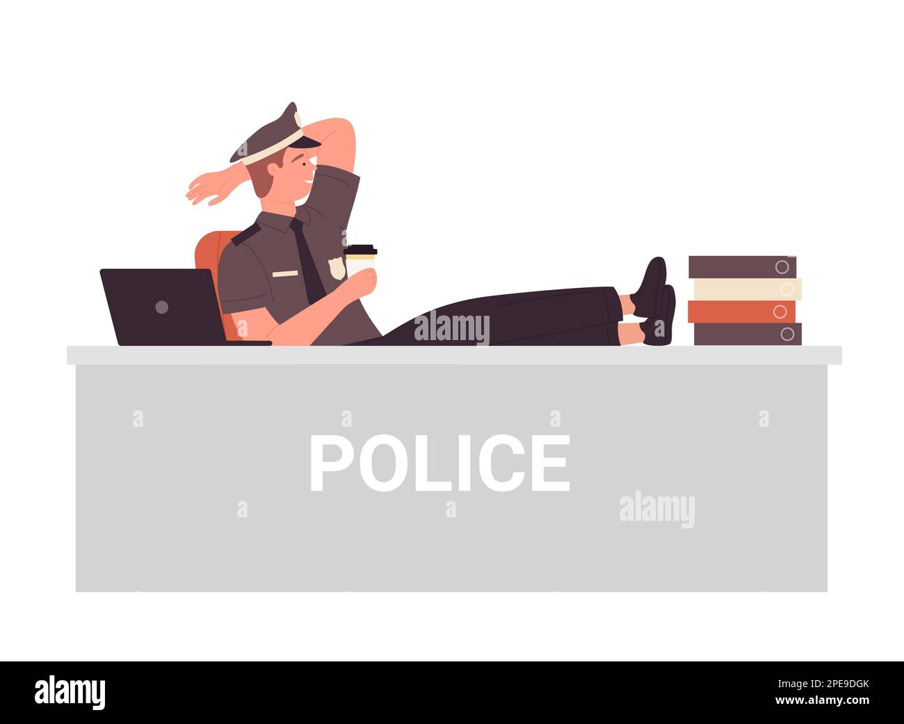 Policeman at police office. Police department, relaxed police officer vector illustration Stock Vector