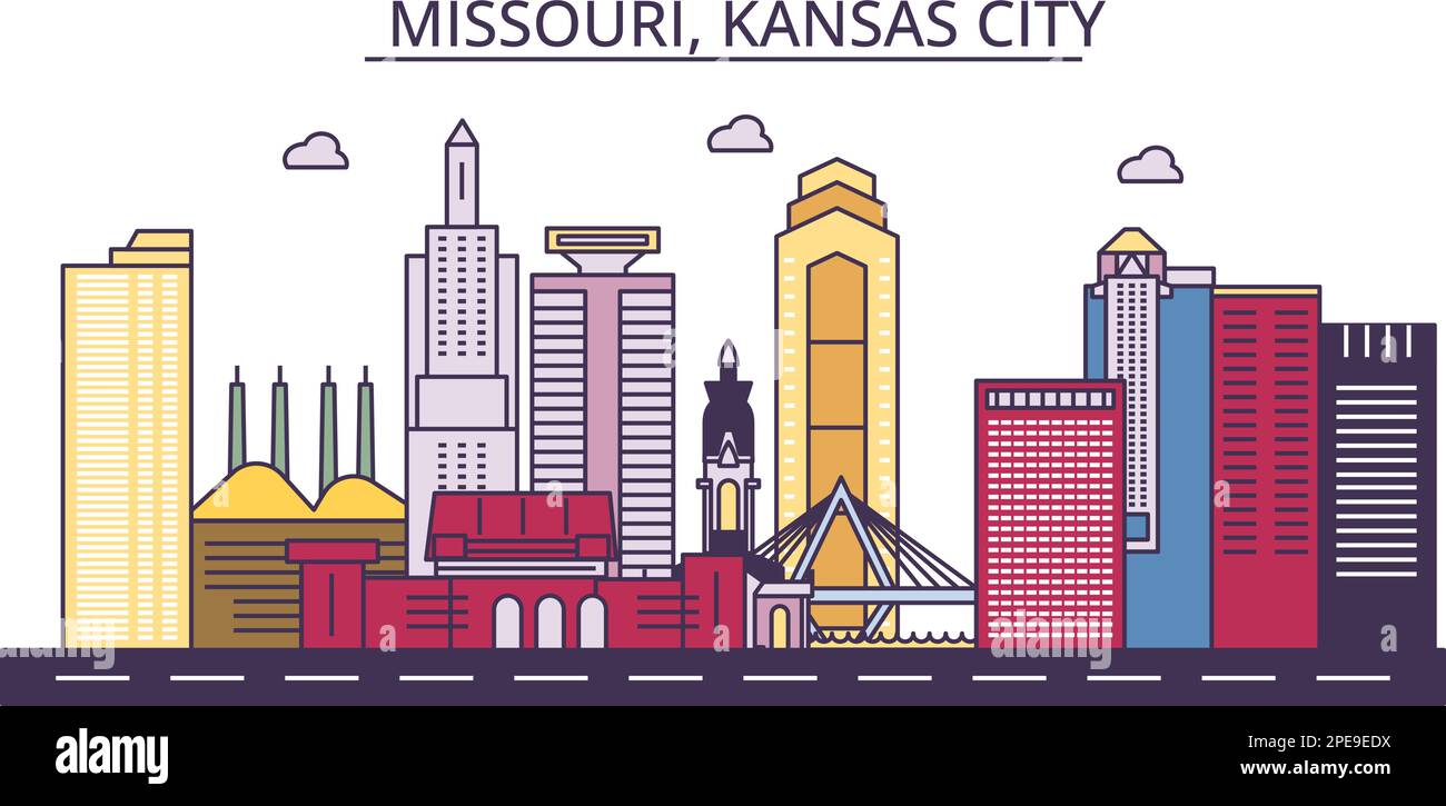 United States, Kansas City tourism landmarks, vector city travel illustration Stock Vector