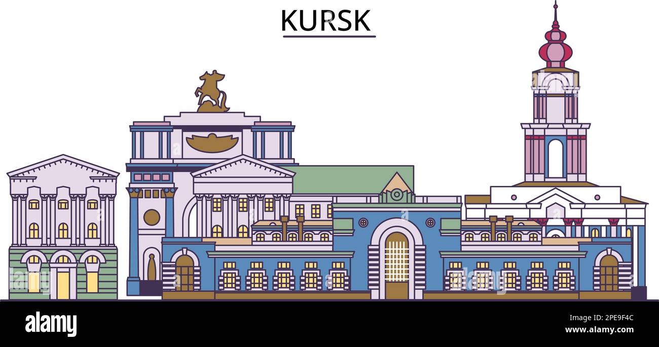 Russia, Kursk tourism landmarks, vector city travel illustration Stock Vector