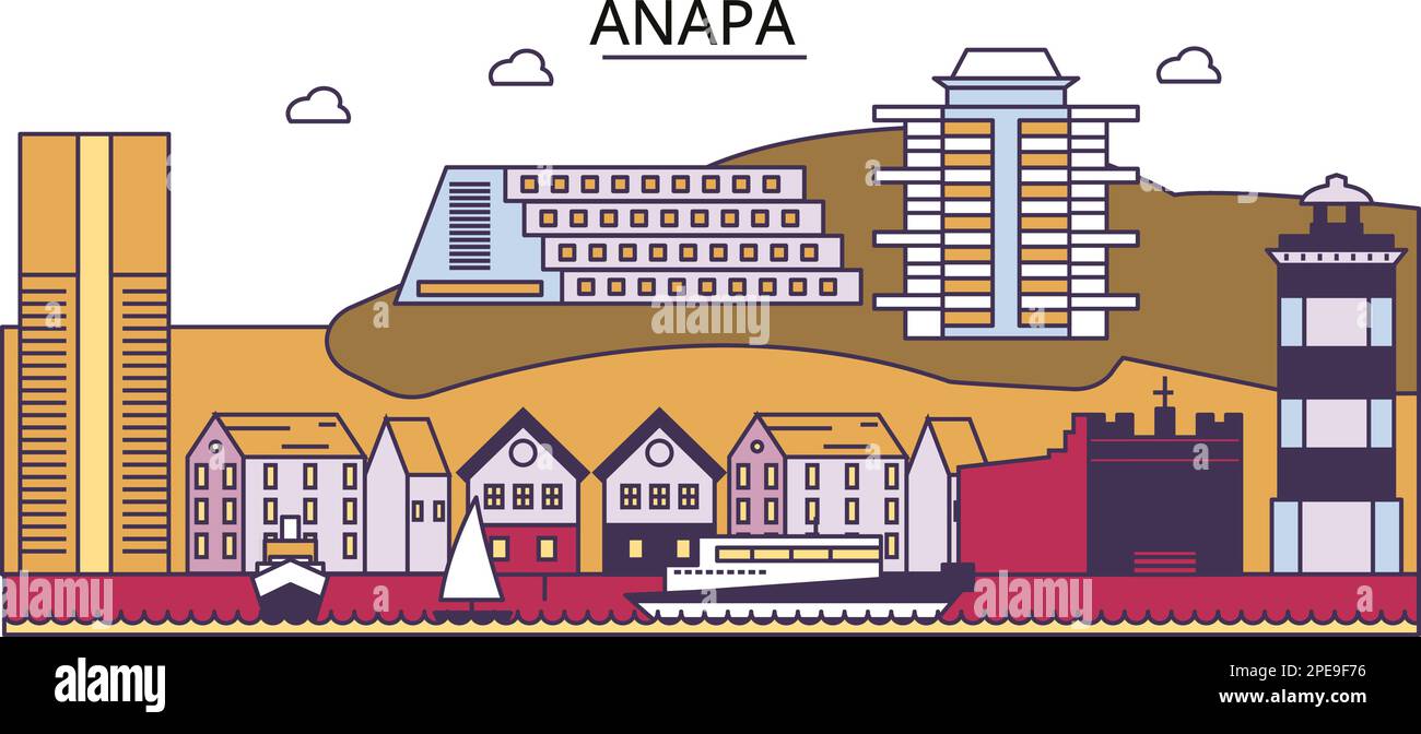 Russia, Anapa tourism landmarks, vector city travel illustration Stock Vector