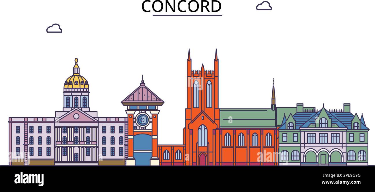 United States, Concord tourism landmarks, vector city travel illustration Stock Vector