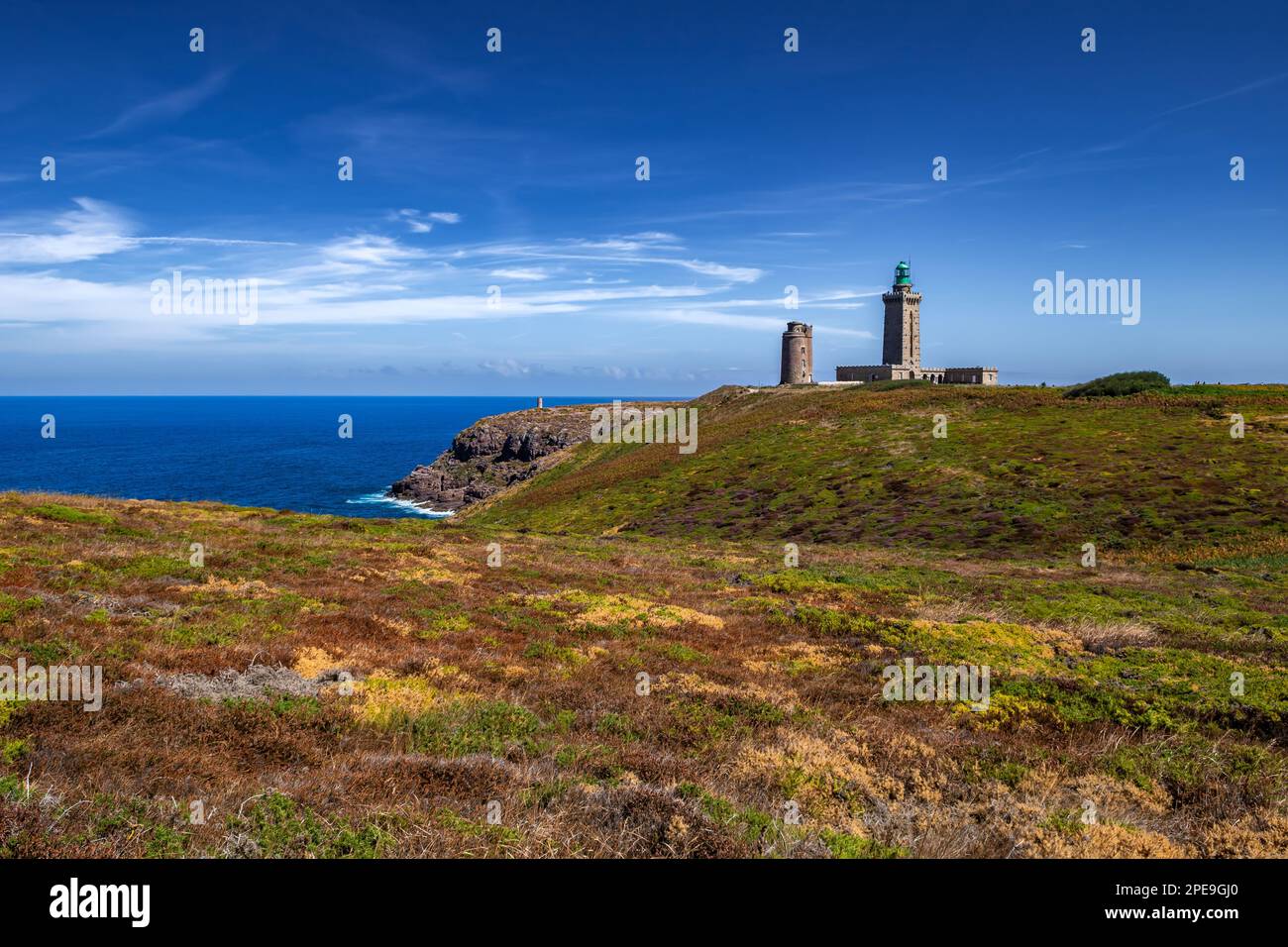 Cliffs At Atlantic Coast With Ancient Lighthouse At Cap Frehel In ...
