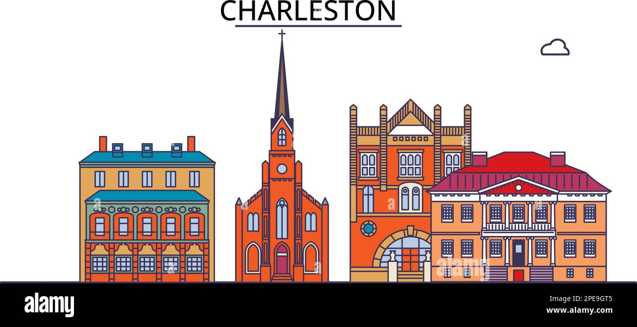 United States, Charleston tourism landmarks, vector city travel illustration Stock Vector
