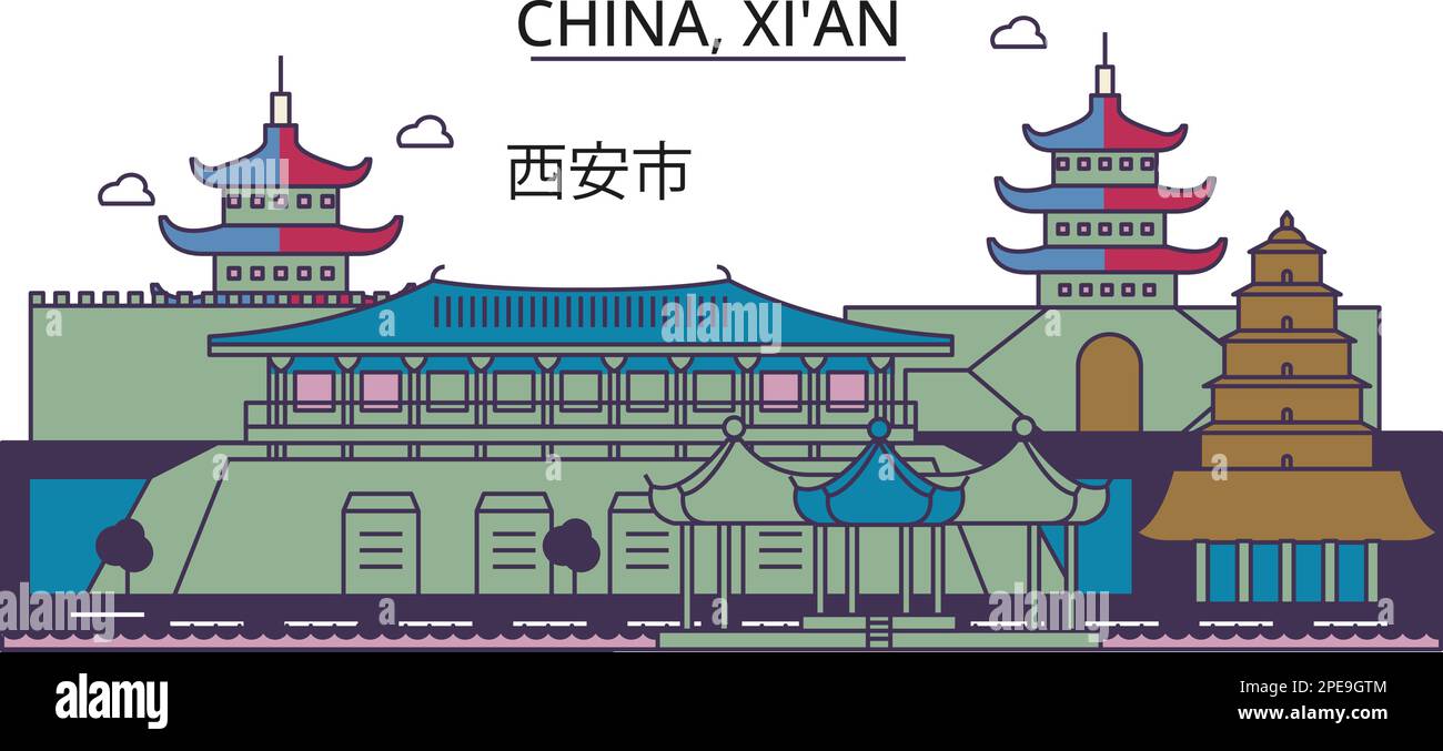 China, Xian tourism landmarks, vector city travel illustration Stock Vector