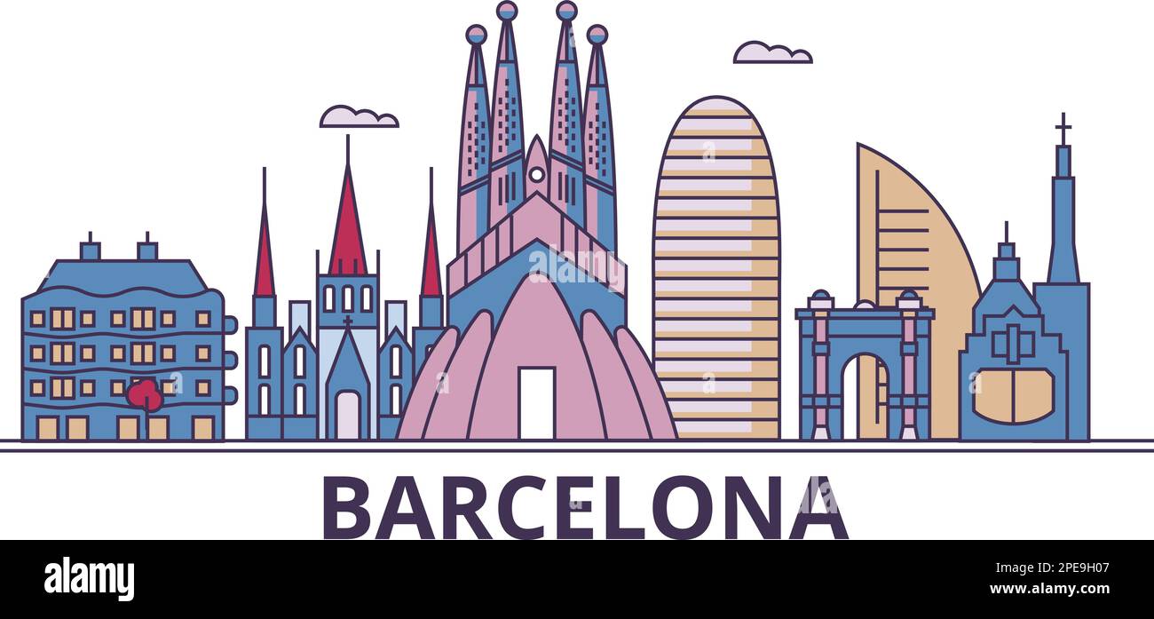 Spain, Barcelona City tourism landmarks, vector city travel ...