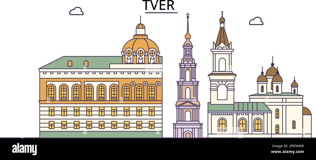 Russia, Tver tourism landmarks, vector city travel illustration Stock Vector