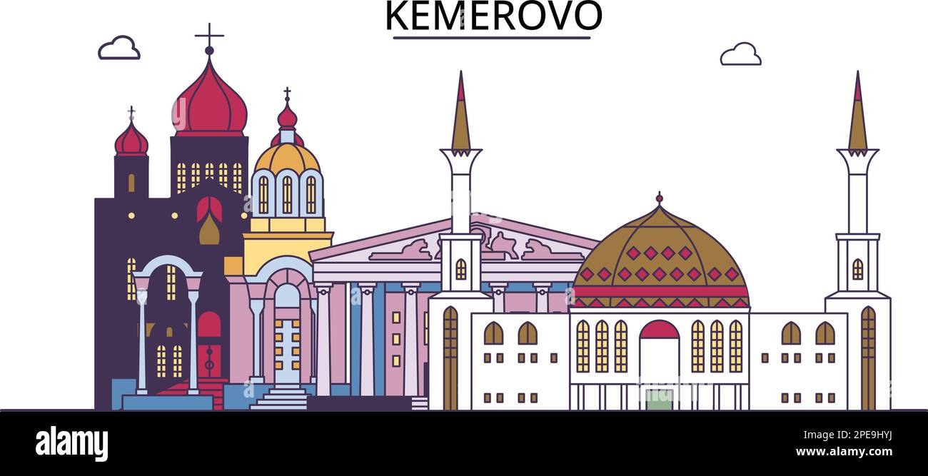 Russia, Kemerovo tourism landmarks, vector city travel illustration Stock Vector