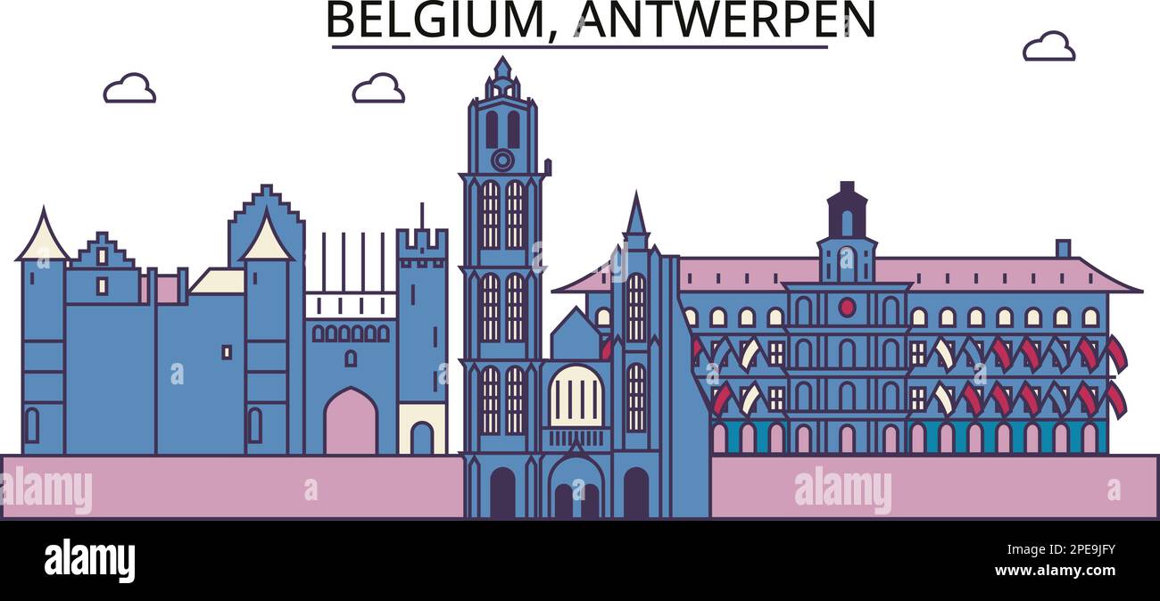 Belgium, Antwerpen tourism landmarks, vector city travel illustration Stock Vector