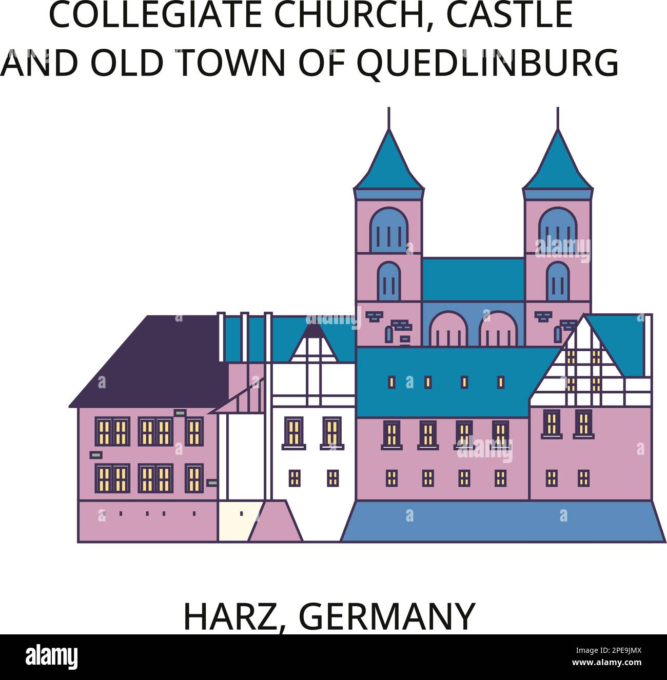 Germany, Quedlinburg tourism landmarks, vector city travel illustration Stock Vector