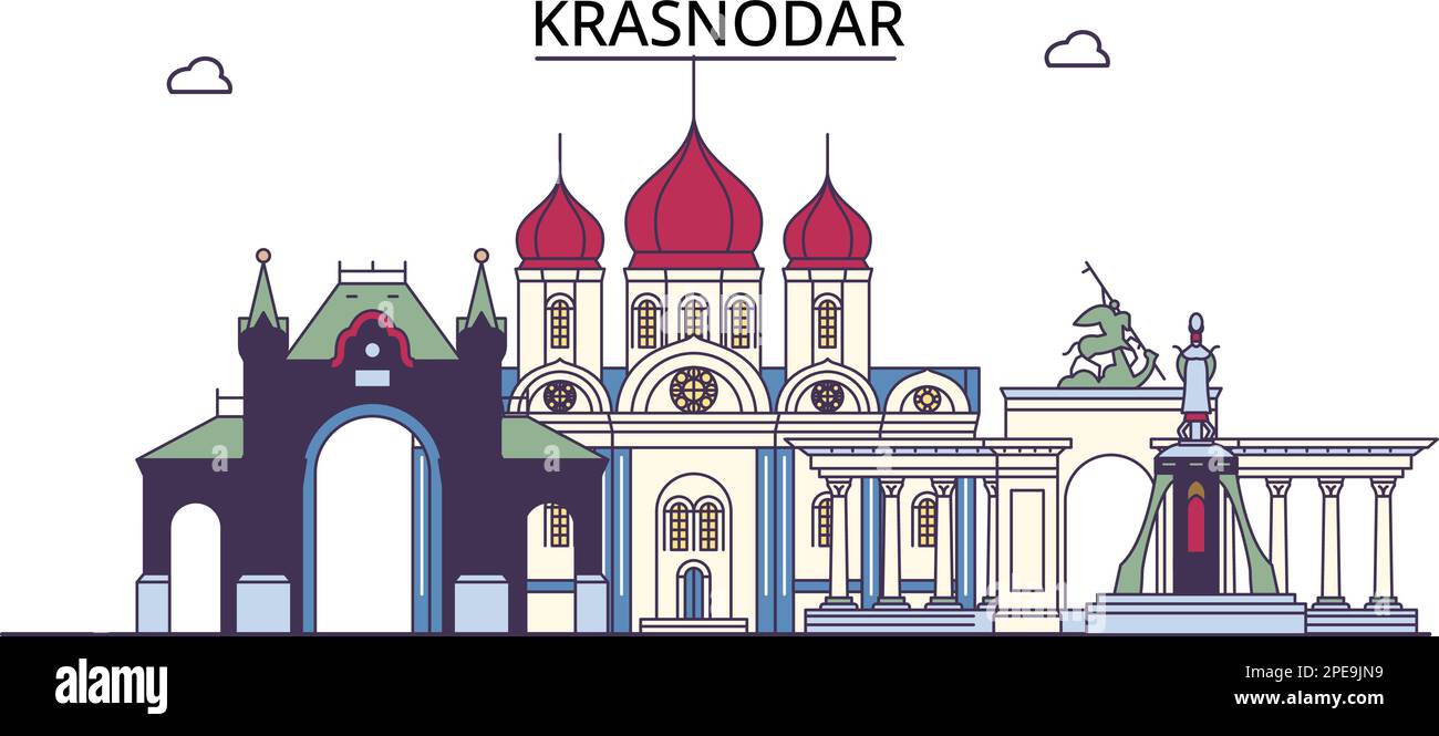 Russia, Krasnodar tourism landmarks, vector city travel illustration Stock Vector