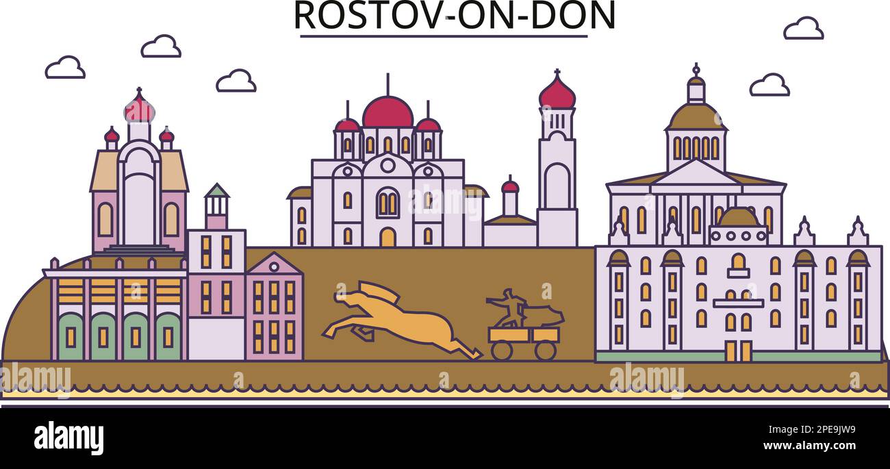 Russia, Rostov On Don tourism landmarks, vector city travel illustration Stock Vector