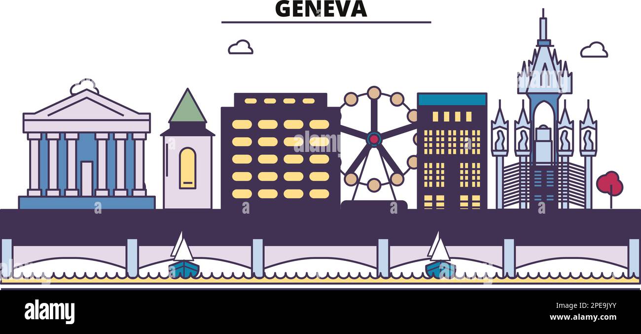 Switzerland, Geneva tourism landmarks, vector city travel illustration Stock Vector
