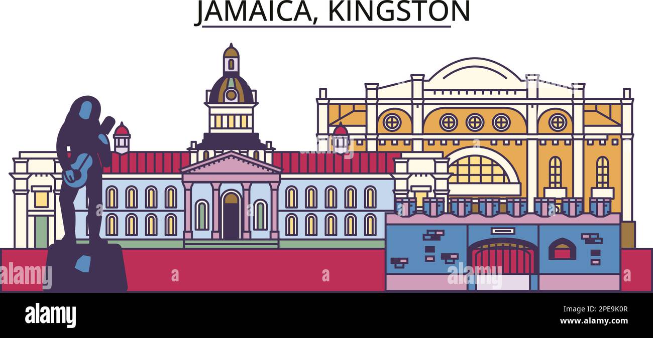 Jamaica, Kingston tourism landmarks, vector city travel illustration Stock Vector