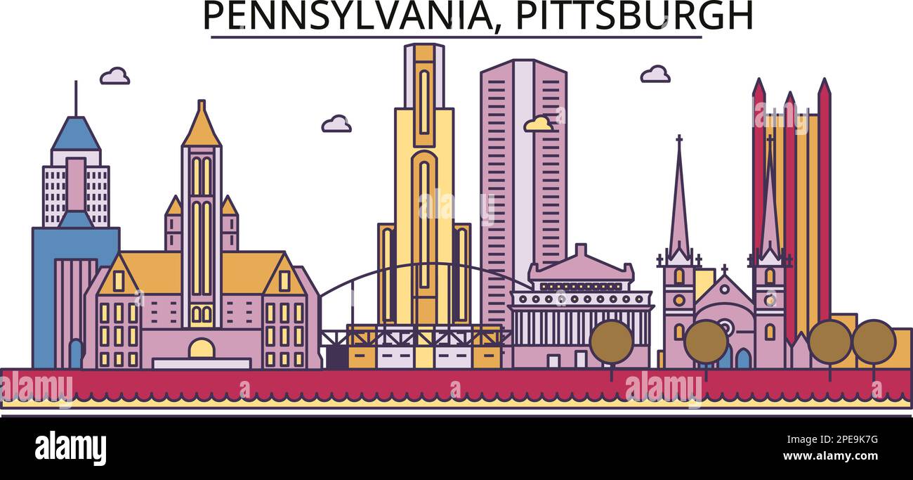 United States Pittsburgh tourism - United States Pittsburgh Tourism Landmarks Vector City Travel Illustration 2PE9K7G