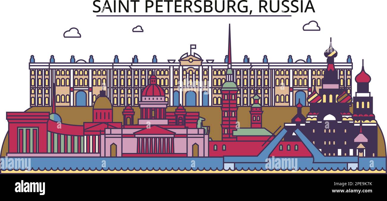 Russia, Saint Petersburg tourism landmarks, vector city travel illustration Stock Vector