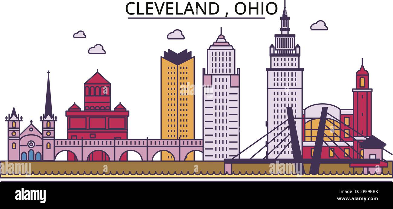 United States Cleveland tourism - United States Cleveland Tourism Landmarks Vector City Travel Illustration 2PE9KBX 
