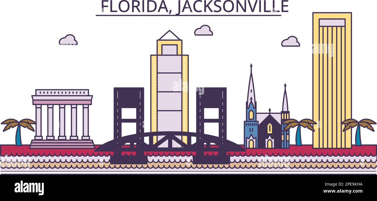 United States, Jacksonville tourism landmarks, vector city travel illustration Stock Vector