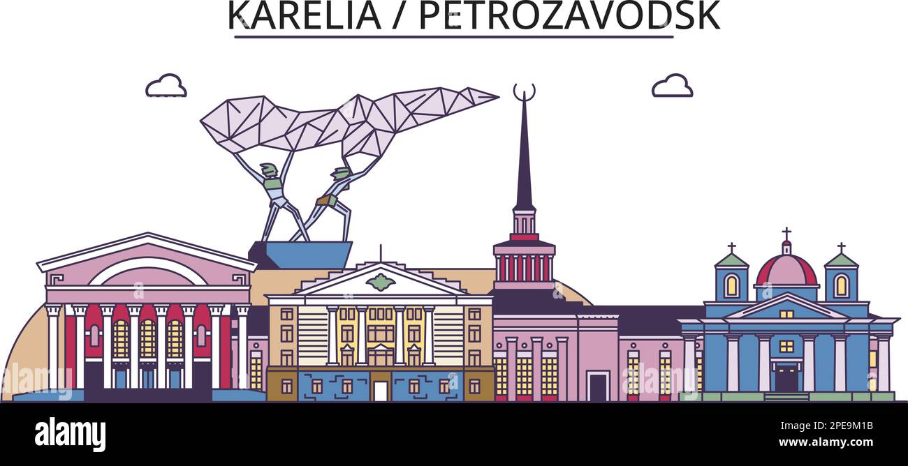 Russia, Petrozavodsk tourism landmarks, vector city travel illustration Stock Vector