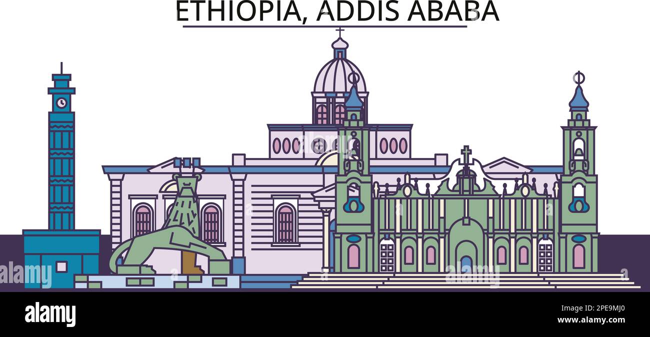 Ethiopia, Addis Ababa tourism landmarks, vector city travel illustration Stock Vector