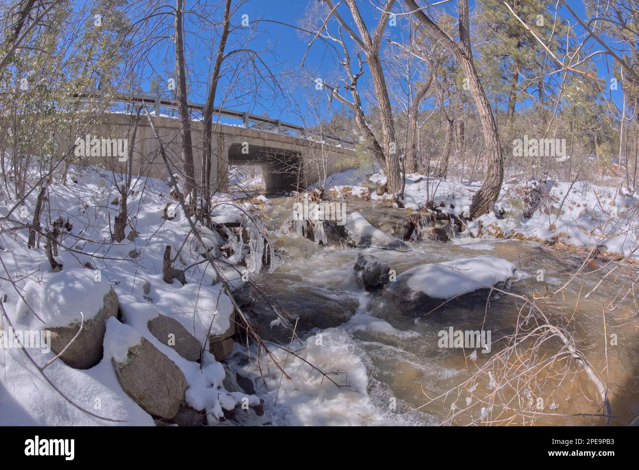 Miller Creek flowing under a bridge at the Thumb Butte Recreation Area